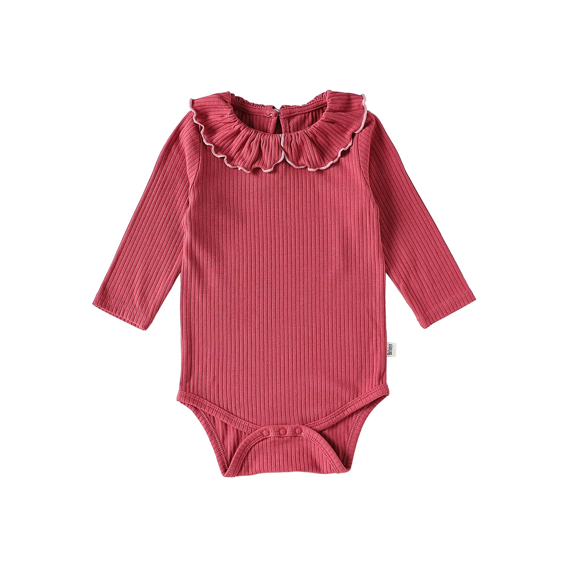 MyKids-USA® Baby Girls Long Sleeves Solid Color Bodysuit with Collar