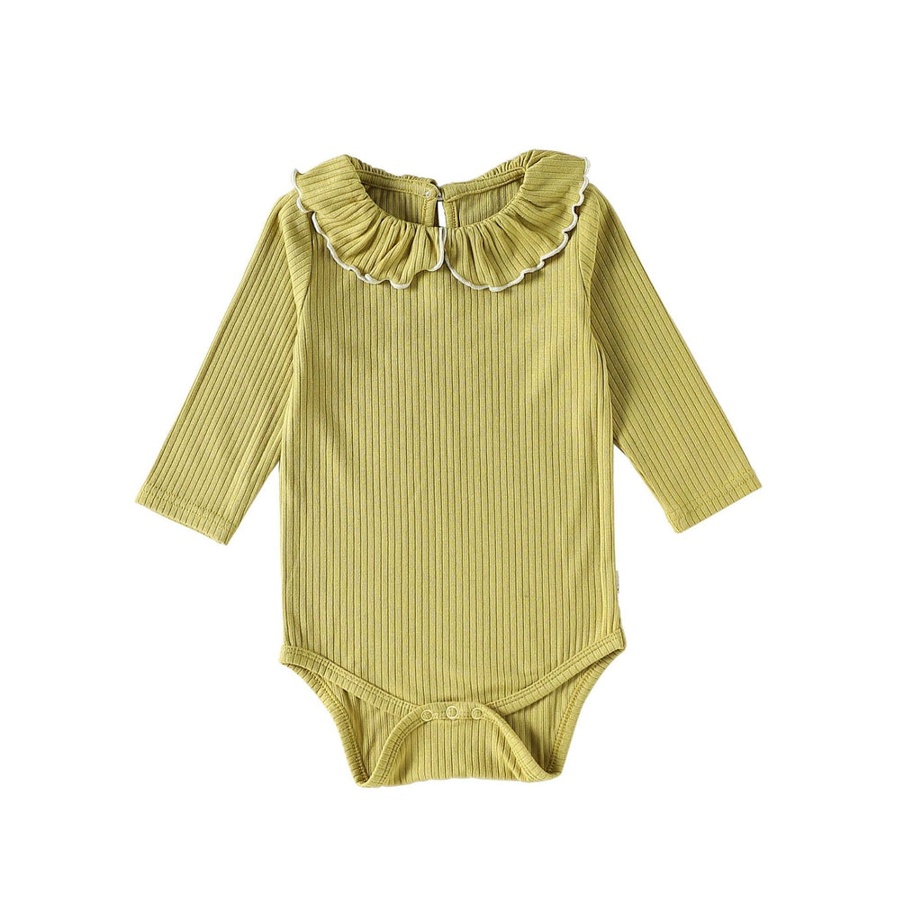 MyKids-USA® Baby Girls Long Sleeves Solid Color Bodysuit with Collar
